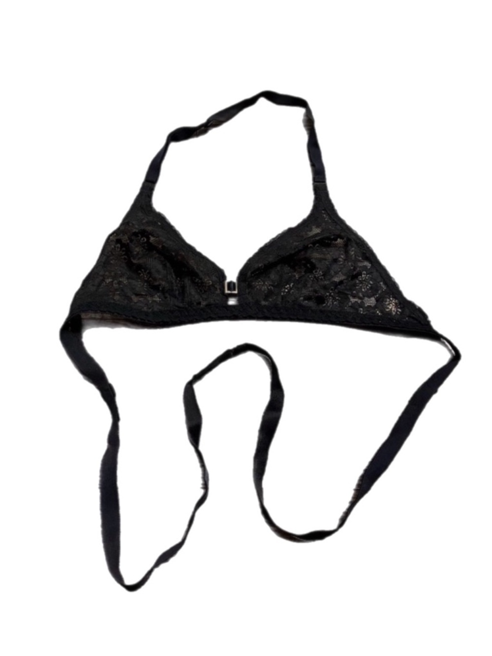 80s/90s European Vintage Triumph Lace Wrap Torso Strap Halter Bralette Black 34B